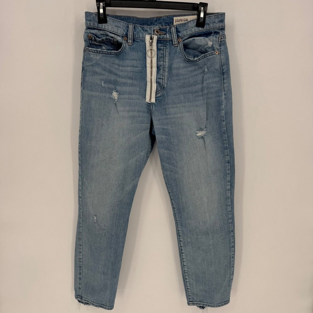 Pistola Womens‎ Jeans Size 30 Light Wash Distressed Zipper Fly Straight Leg